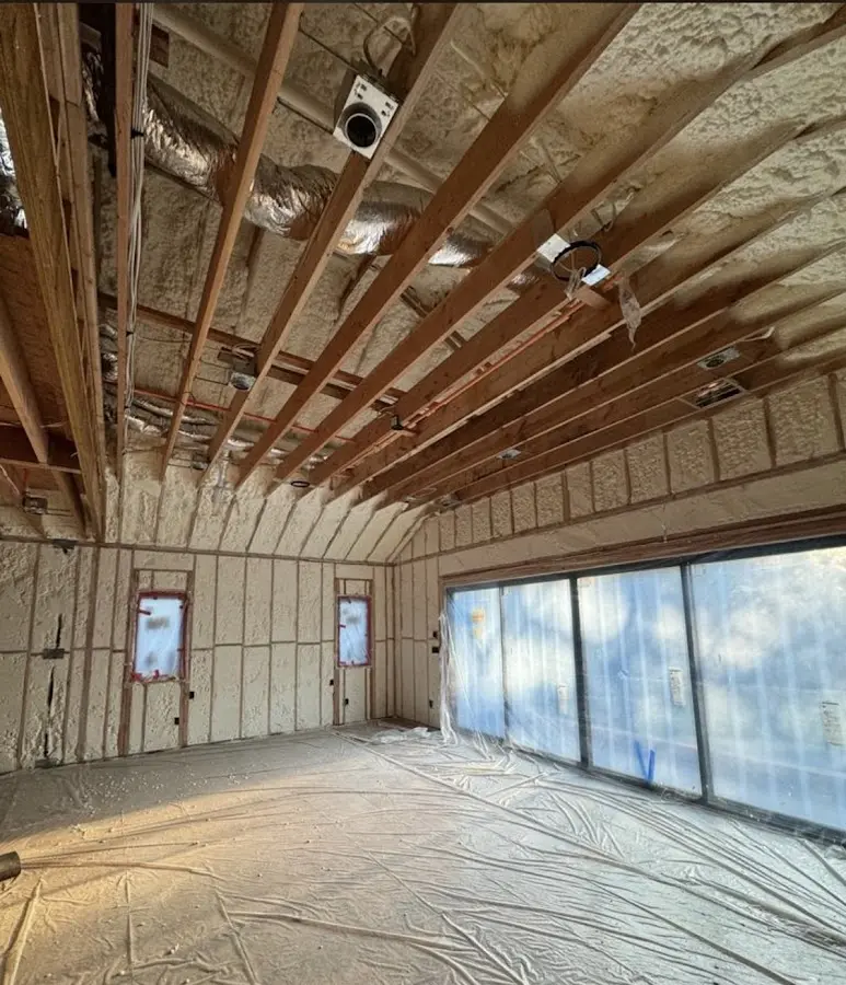 Interior walls and ceiling insulated with spray foam during new construction in Mountlake Terrace